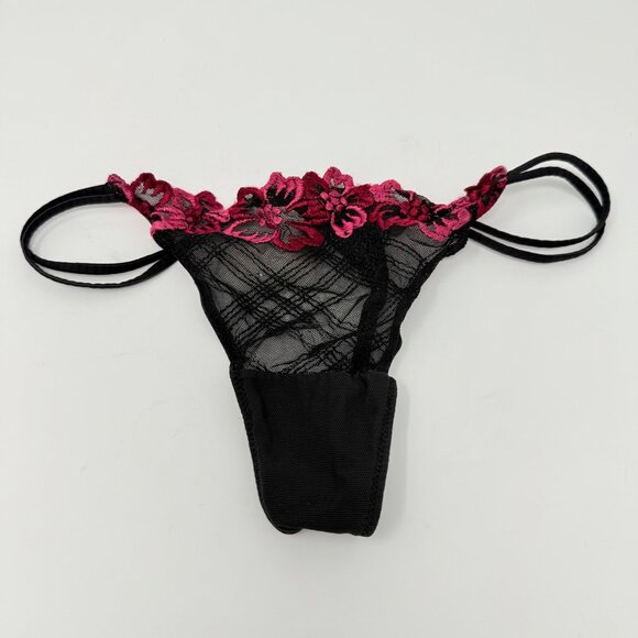Vintage 2000 Y2K Magenta Noir Sheer Floral Garter Set 34C - Picture 6 of 13